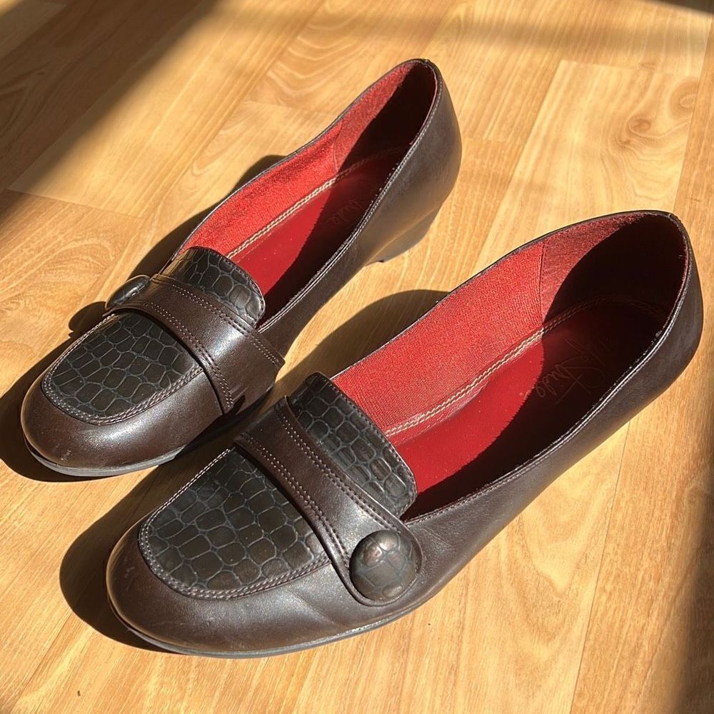 LifeStride Moselle Brown Faux Leather Low Wedge Loafers US 10